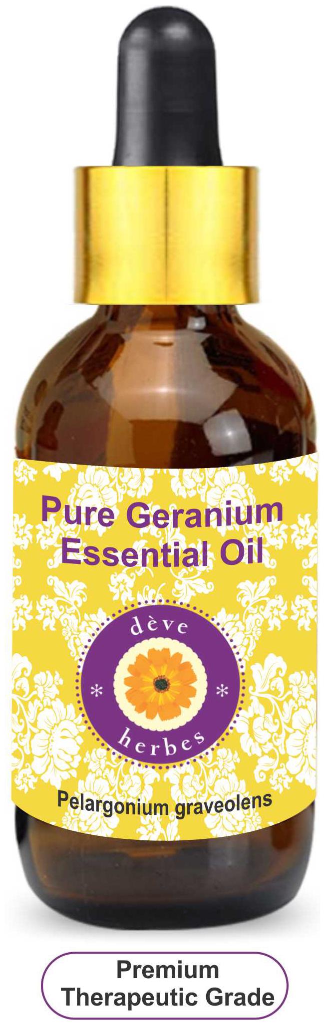 

Deve Herbes Pure Geranium Essential Oil (Pelargonium graveolens) with Glass Dropper 100 Natural Therapeutic Grade Steam Distilled 30ml