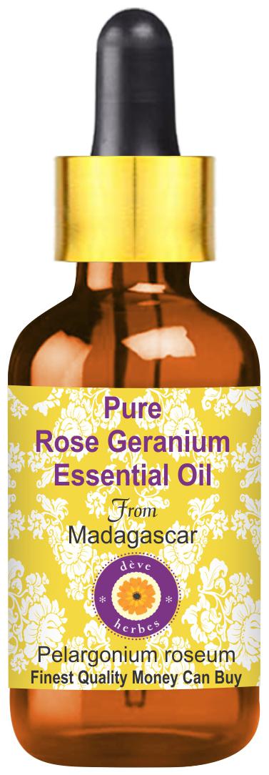 

Deve Herbes Pure Rose Geranium Essential Oil (Pelargonium roseum) with Glass Dropper 100 Natural Therapeutic Grade Steam Distilled 50ml