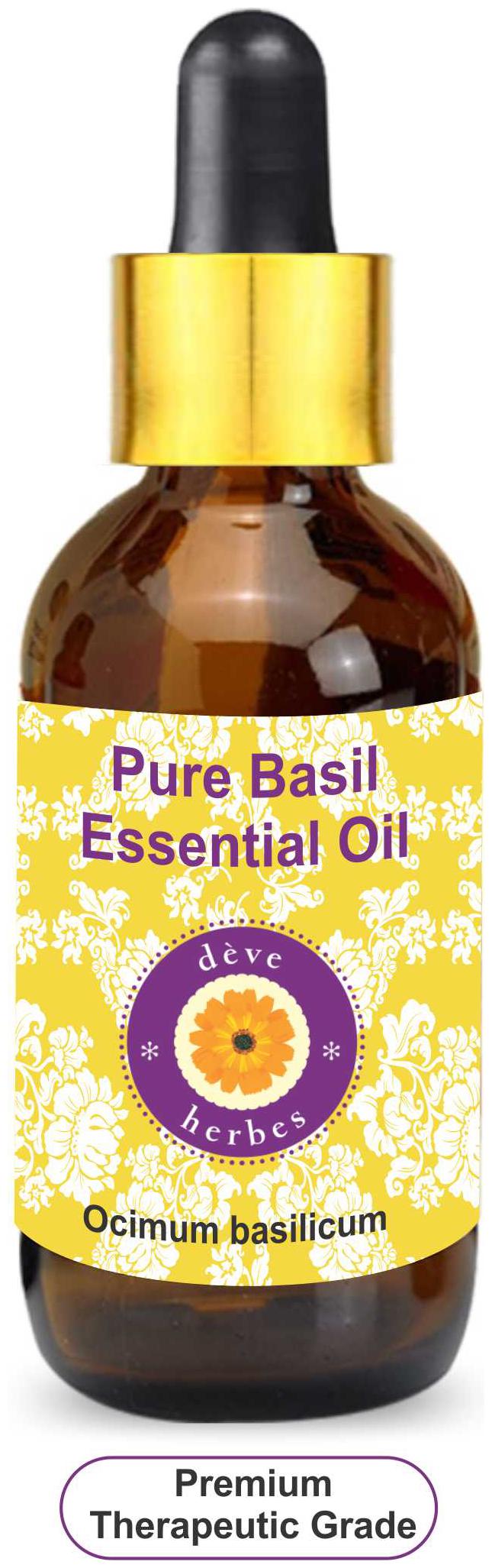 

Deve Herbes Pure Basil Essential Oil (Ocimum basilicum) with Glass Dropper 100 Natural Therapeutic Grade Steam Distilled 100ml