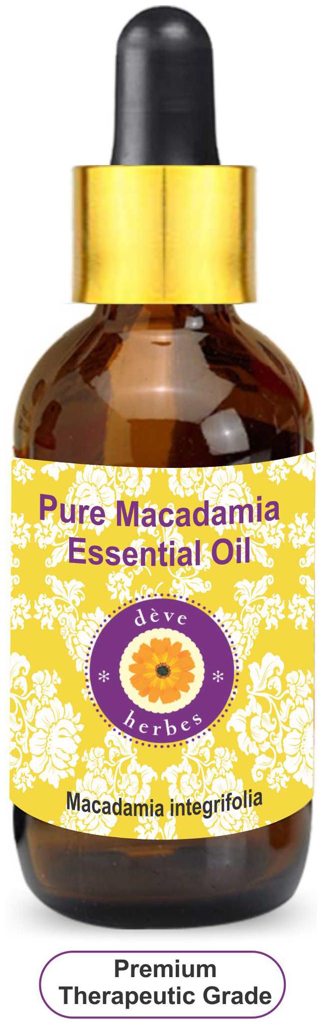 

Deve Herbes Pure Macadamia Essential Oil (Macadamia integrifolia) with Glass Dropper 100 Natural Therapeutic Grade Steam Distilled 30ml