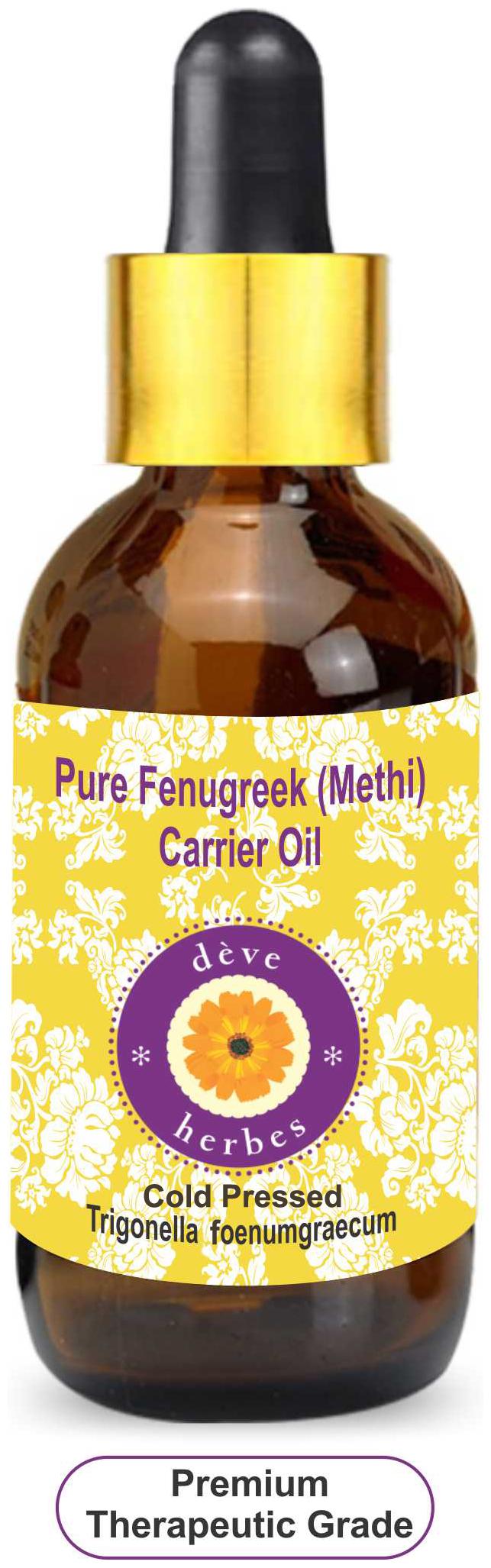 

Deve Herbes Pure Fenugreek (Methi) Carrier Oil (Trigonella foenumgraecum) with Glass Dropper 100 Natural Therapeutic Grade Cold Pressed 30ml