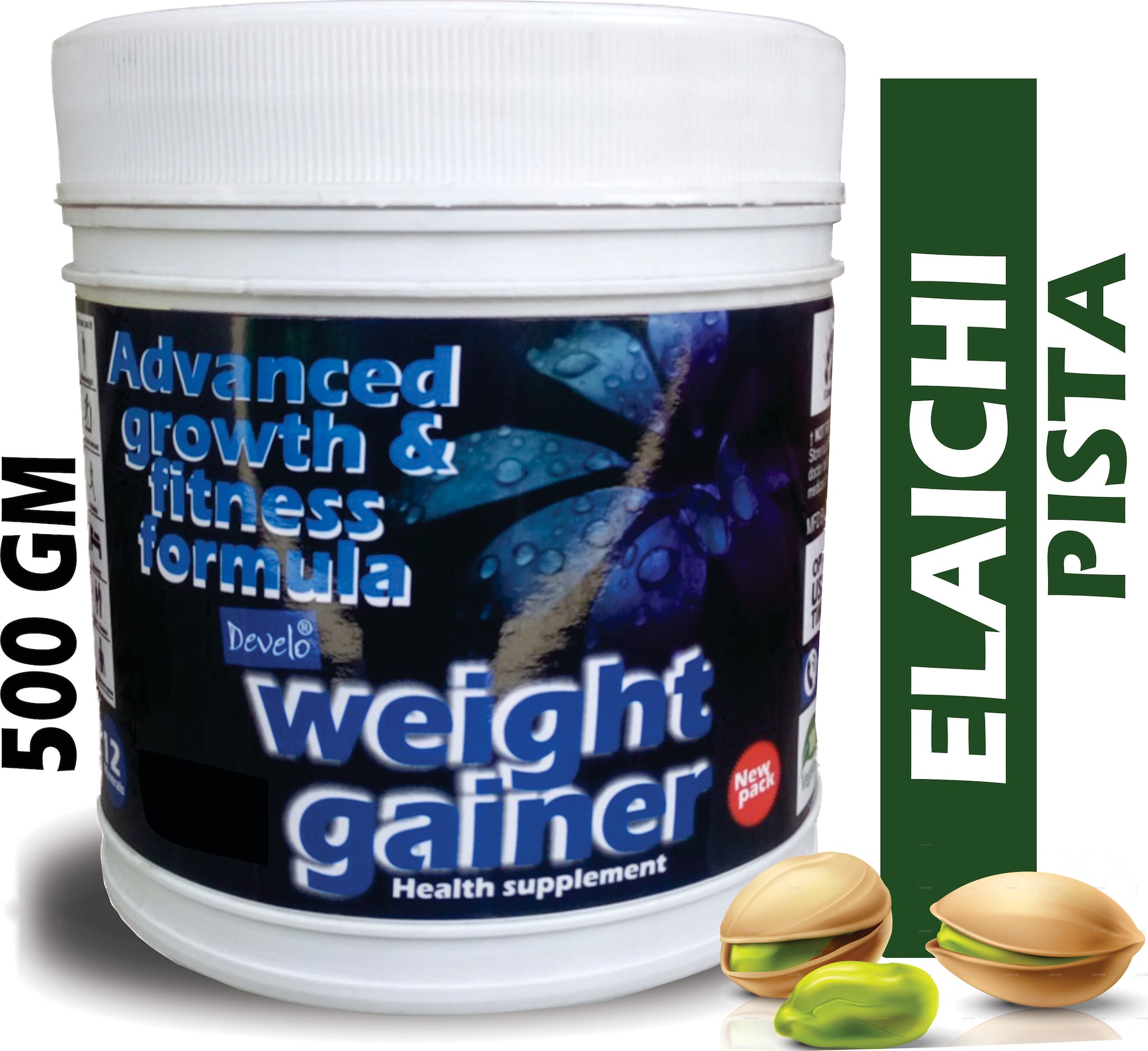

Develo Weight Mass Gainer Whey Soy Protein Supplement Powder For Gym With Rapid Carbs Elaichi Pista 500g