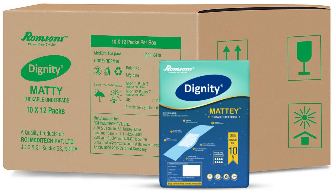 

Dignity Mattey Tuckable Underpads 60 cm X180 cm Pack of 12