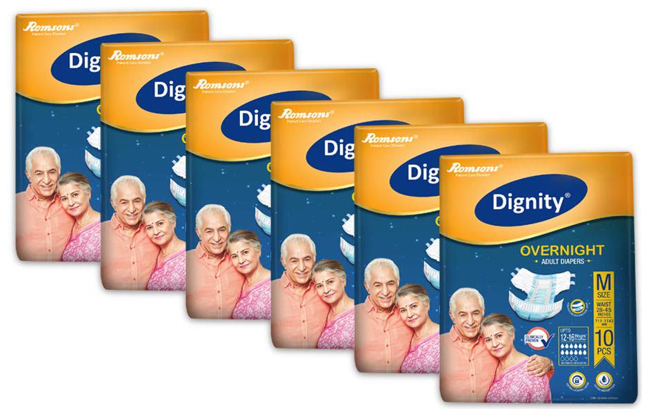 

Dignity Overnight Adult Diapers Medium 10 pcs Waist Size 28- 45 Pack of 6