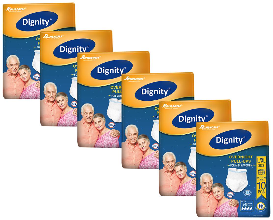 

Dignity Overnight Pull Ups Adult Diaper Large-Extra Large 10 pcs Waist Size 34- 59(Pack of 6)