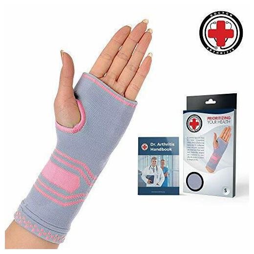 

Doctor Developed Wrist Hand Compression Sleeve Support Brace Large Pink Grey