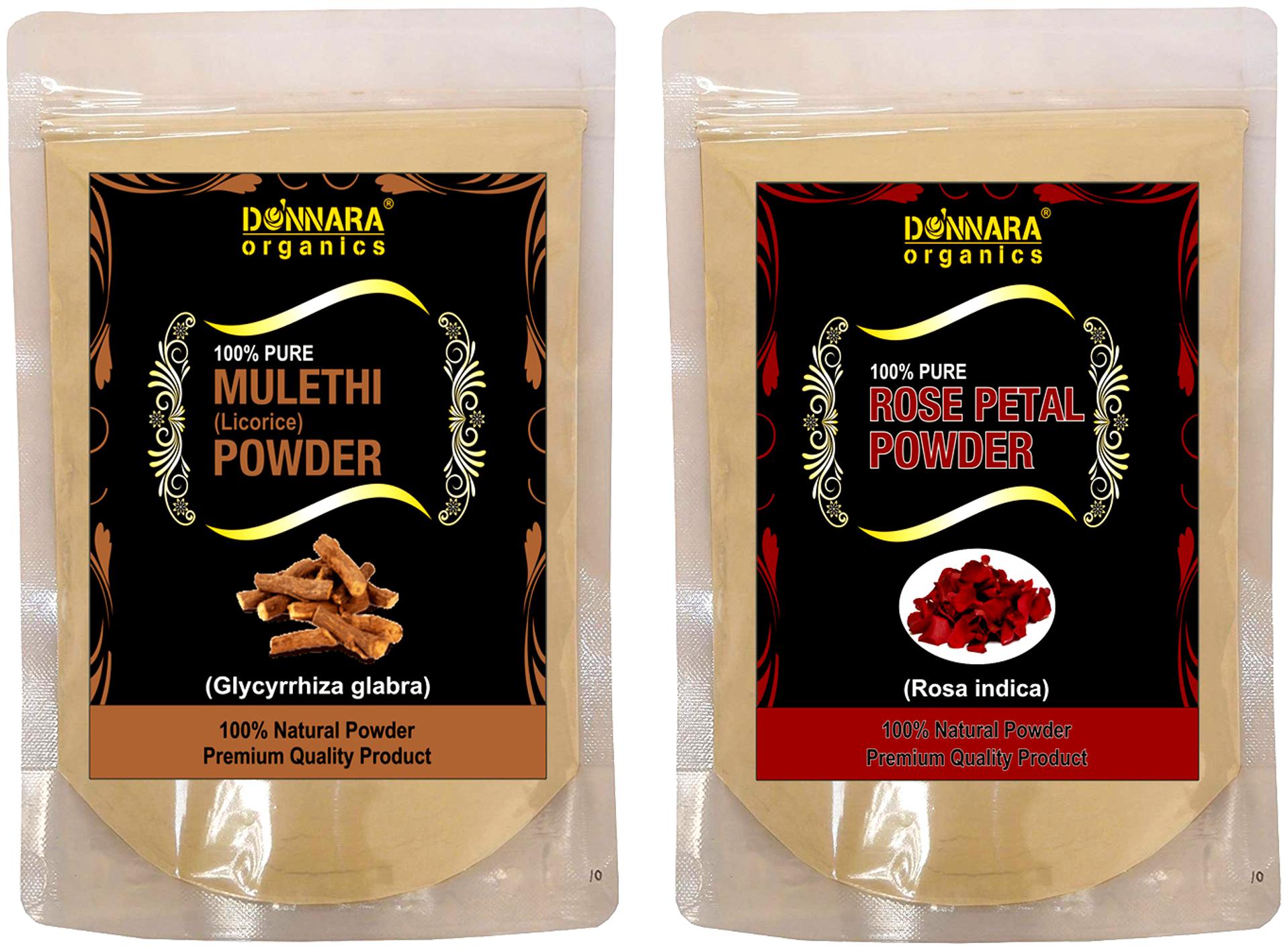 

Donnara Organics 100 Natural Mulethi(Licorice) Rose Petal powder Face Pack 150g(Pack of 2)