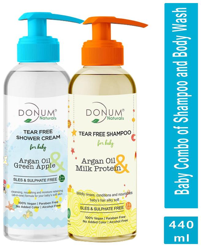 

Donum Naturals Baby Combo Pack Of Tear Free Body Wash Shampoo with Argan Oil Green Apple Milk Protein sulphate free - (Each 220 ml)