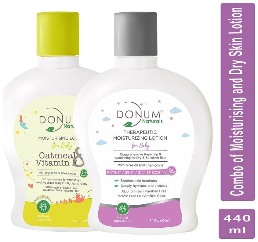 

Donum Naturals Baby Combo of Oatmeal Vitamin F Moisturizing Lotion Therapeutic Dry Sensitive Skin Massage Oil Lotion (Each 220 ml)