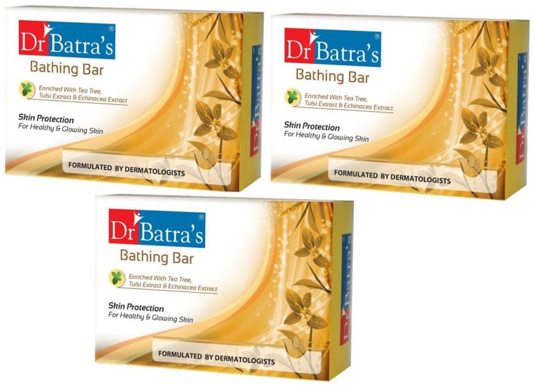 

Dr Batra s Bathing Bar Enriched with Tea Tree Tulsi Extract or Echinacea Extract 75g (Pack of 3)