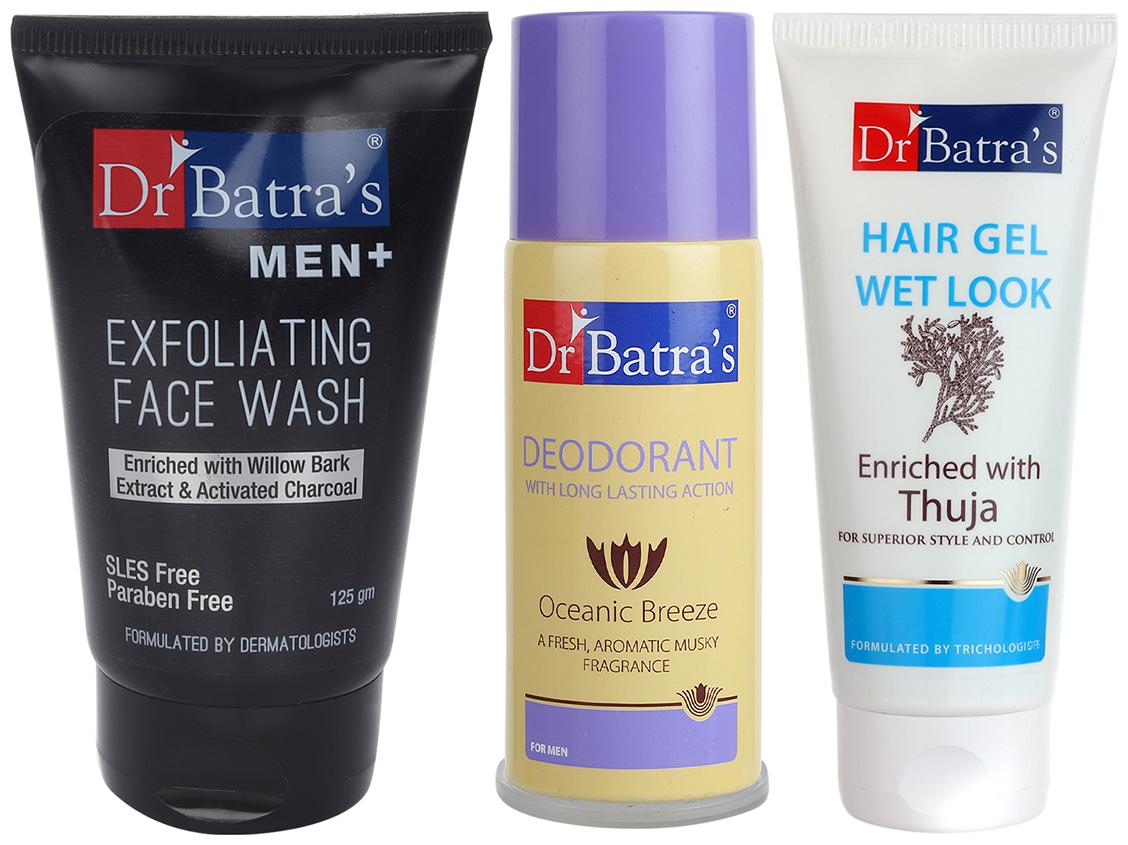 

Dr Batra S Men Exfoliating Face Wash - 125 g Deo For Men 100g And Hair gel 100g (Pack Of 3)