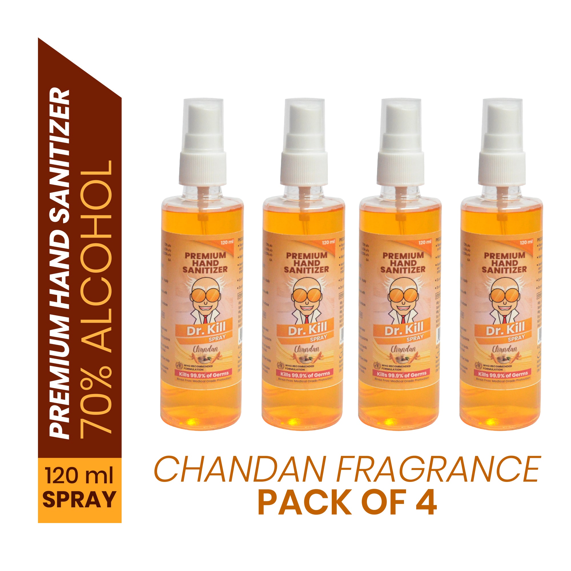

Dr Kill Premium Hand Sanitizer Spray Chandan 120 ml (Pack of 4)