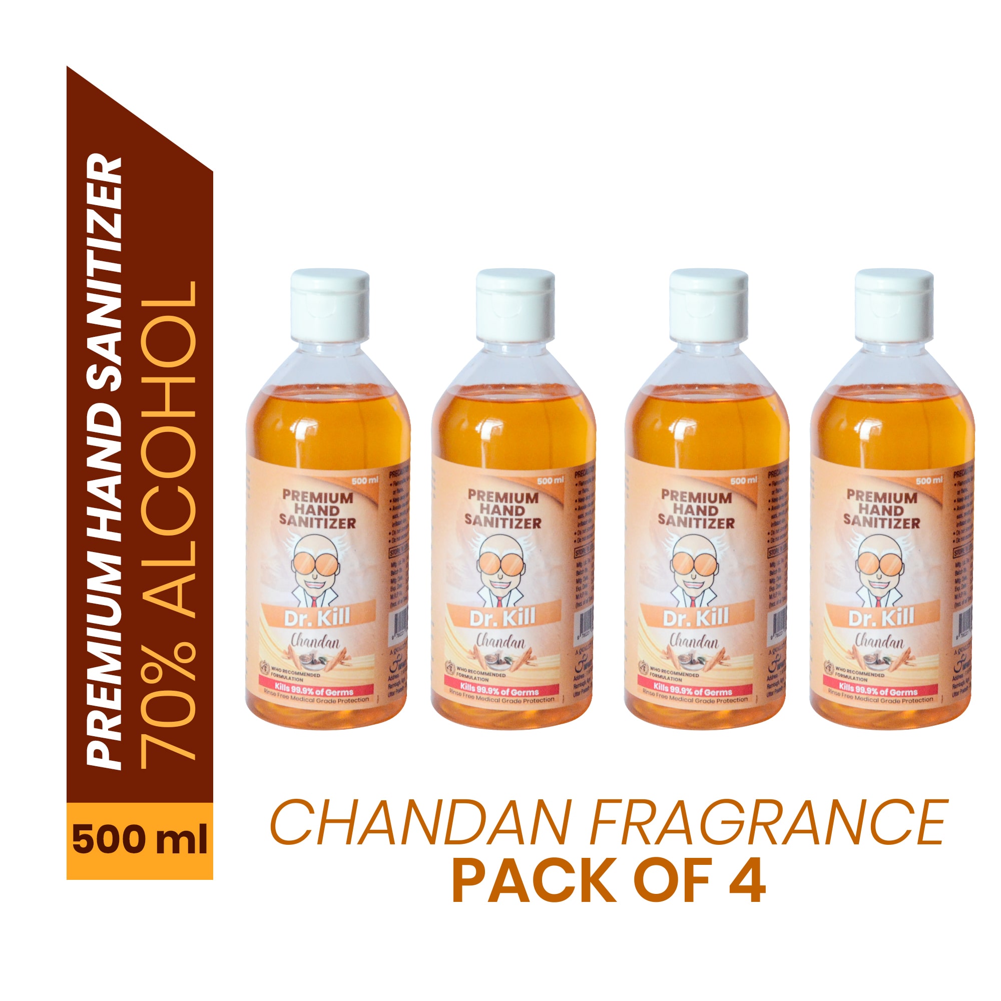 

Dr Kill Premium Hand Sanitizer Chandan 500 ml (Pack of 4)