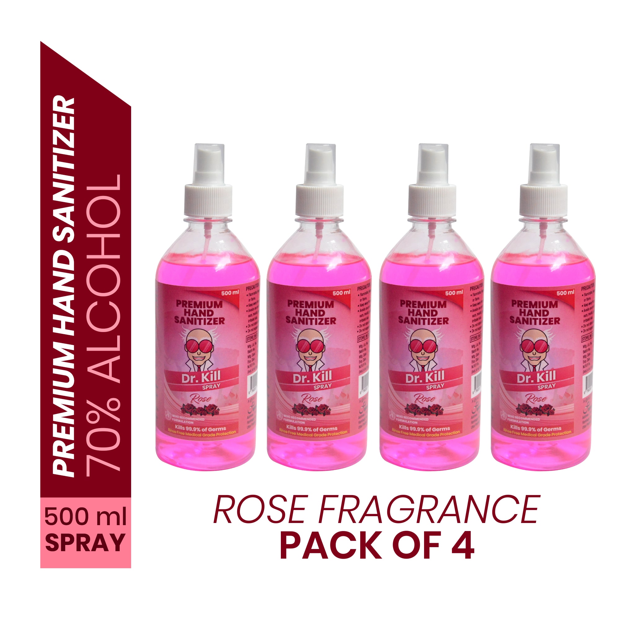 

Dr Kill Premium Hand Sanitizer Spray Rose 500 ml (Pack of 4)
