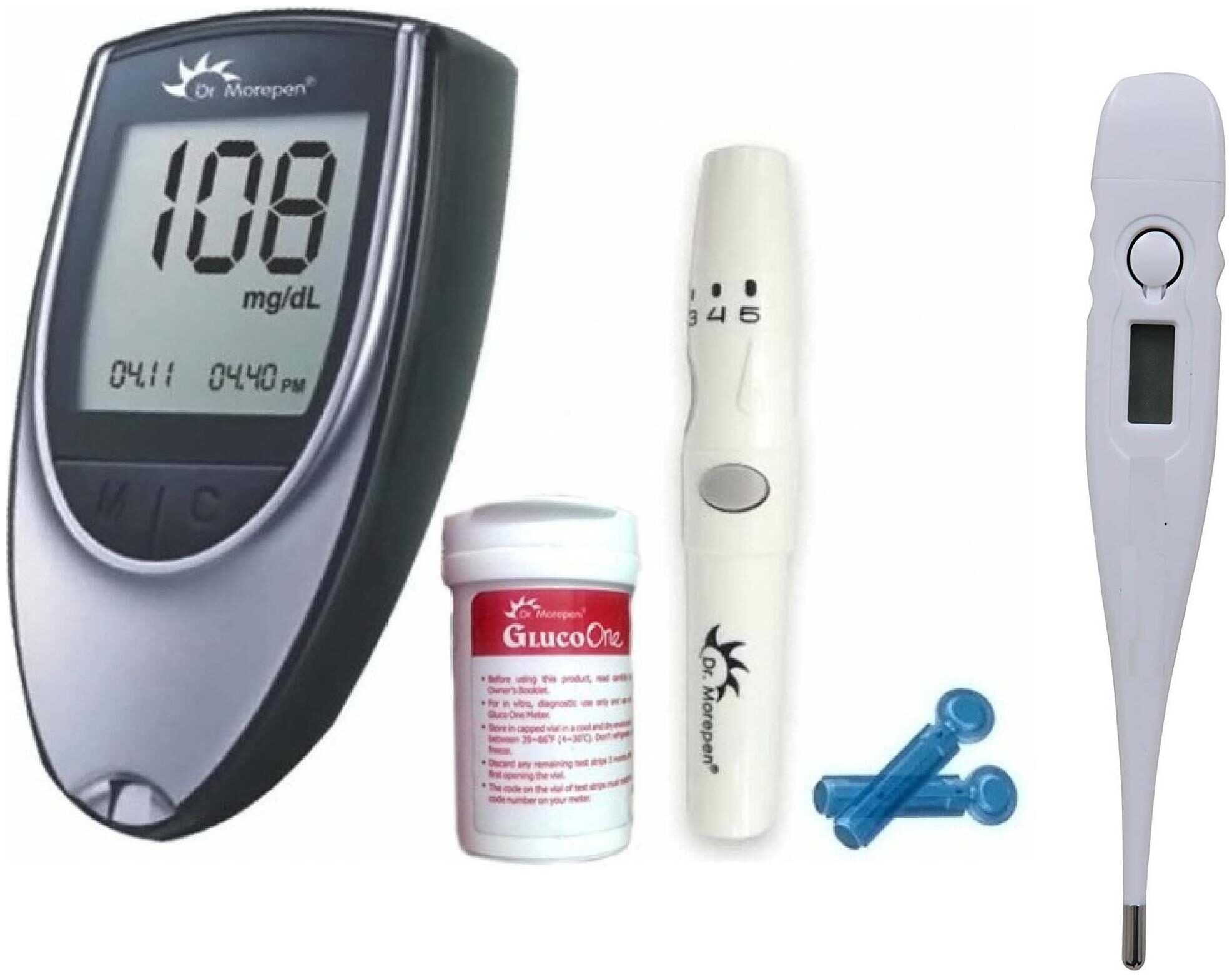 

Dr Morepen Bg-03 Glucometer Blood Glucose meter Sugar Test With 50 Strips And Free Digital Thermometer