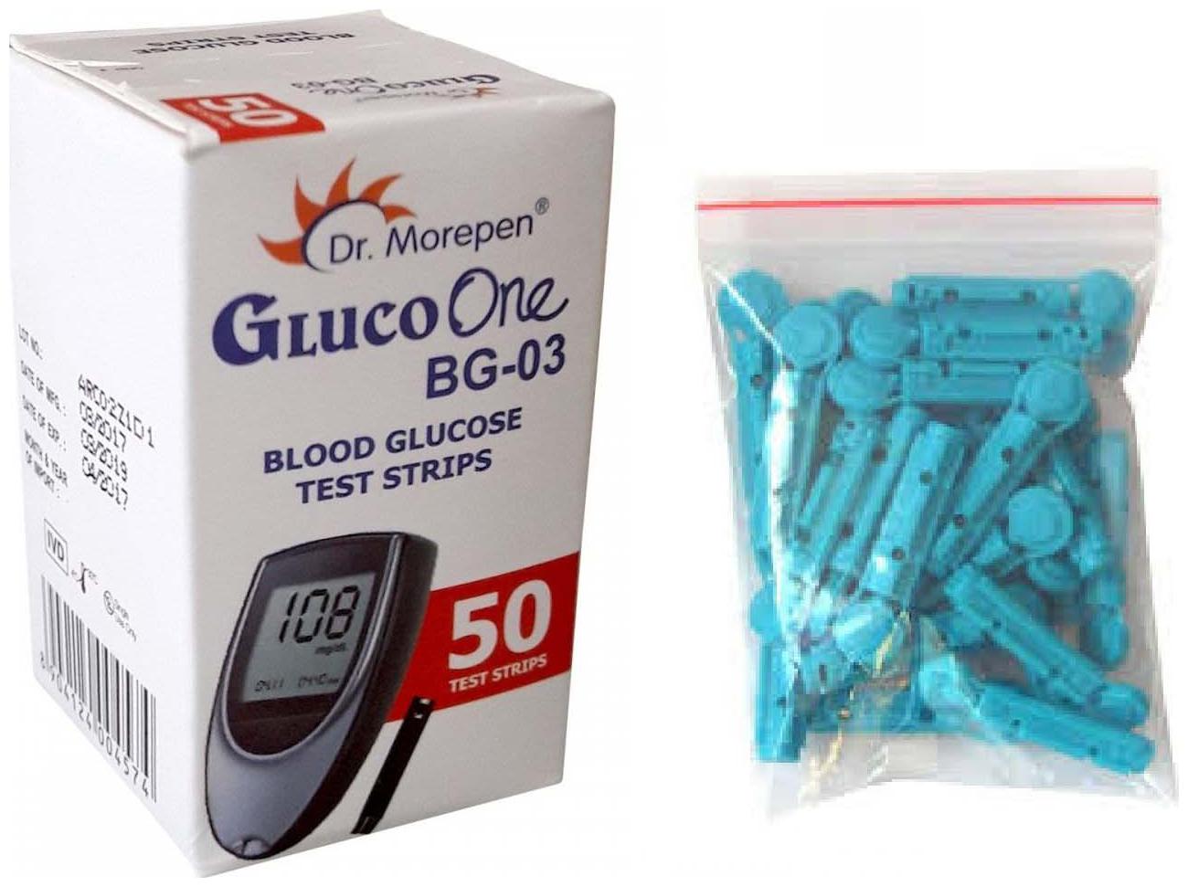 

Dr Morepen Gluco-One Bg-03 Blood Glucose 25 Test Strips Only Glucometer Test strips with 50 Round lancets Sugar Test Strips