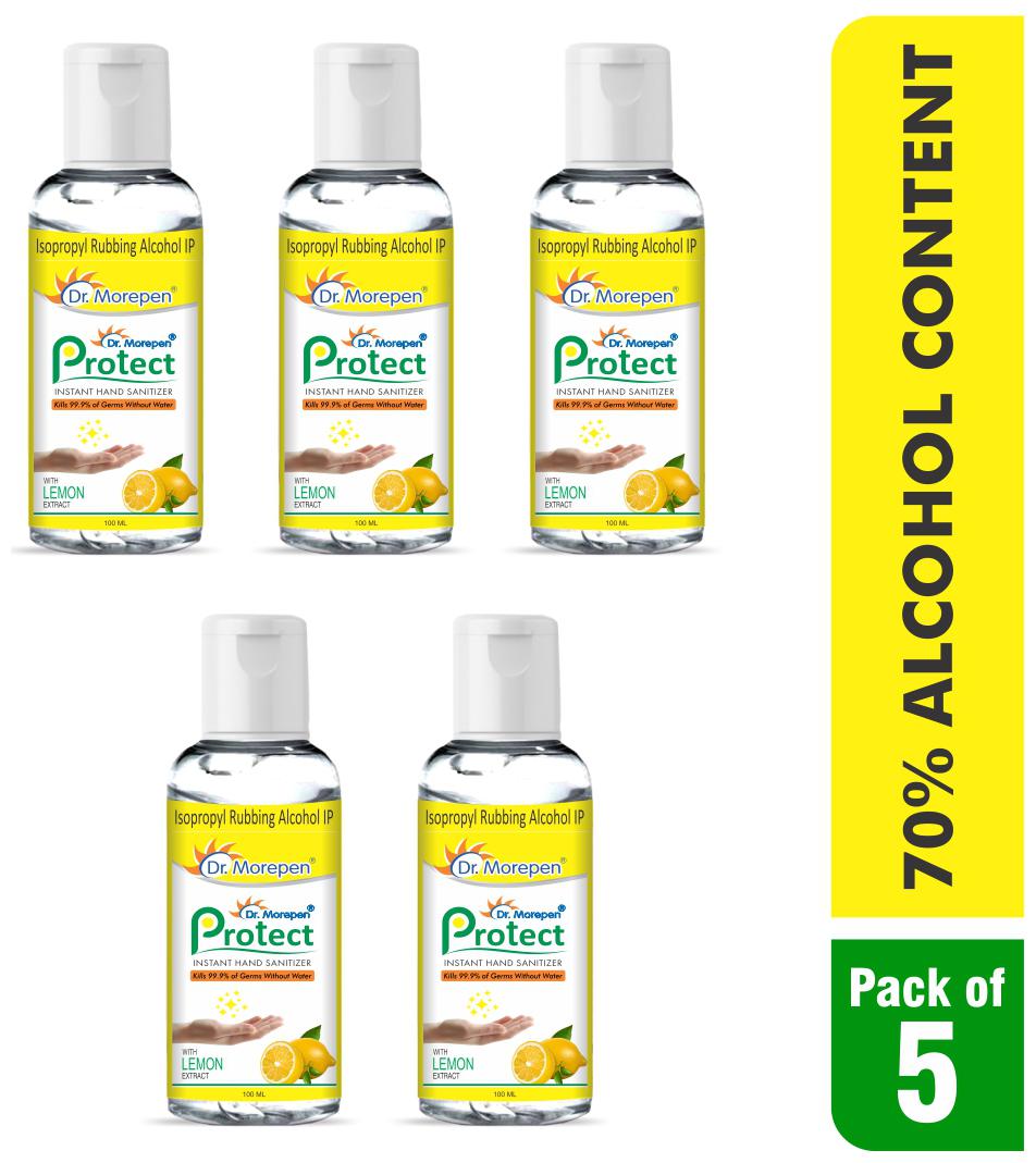 

Dr Morepen Protect Instant Hand Sanitizer Gel 70 alcohol With Lemon Extract 100 ml (Pack of 5)