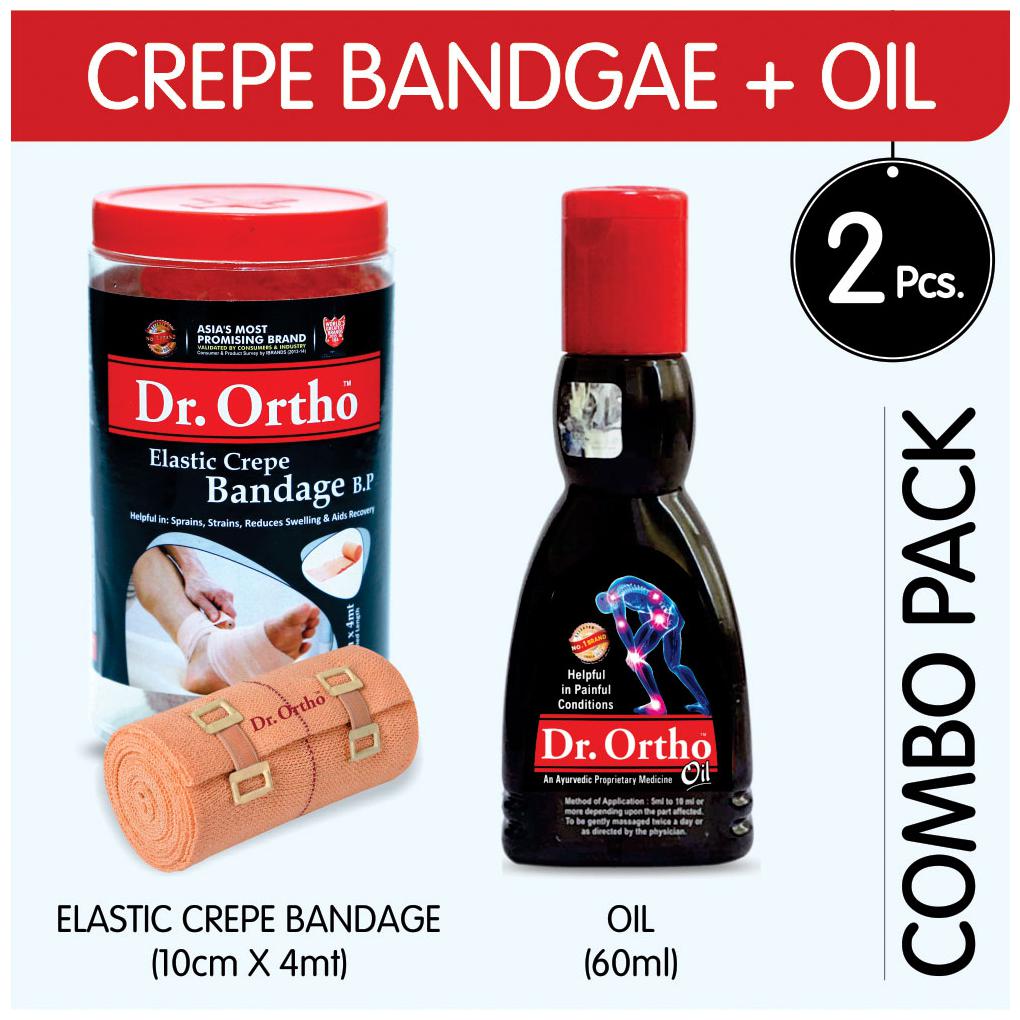 

Dr Ortho (Oil 60 ml Crepe Bandage 10Cm X 4Mt ) Pain Relief Combo