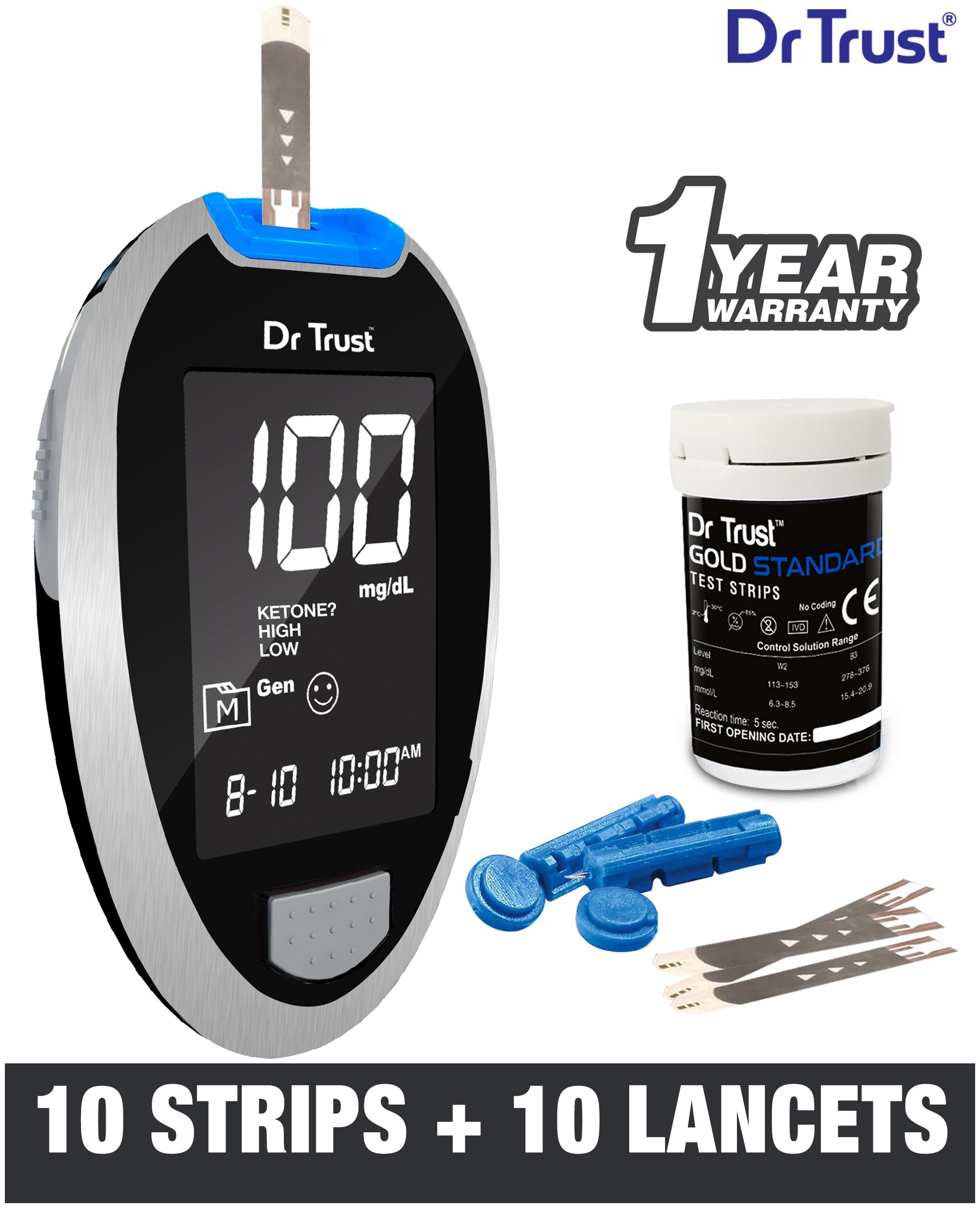 

Dr Trust Fully Automatic Blood Sugar Testing Glucometer Machine with 10 Strips