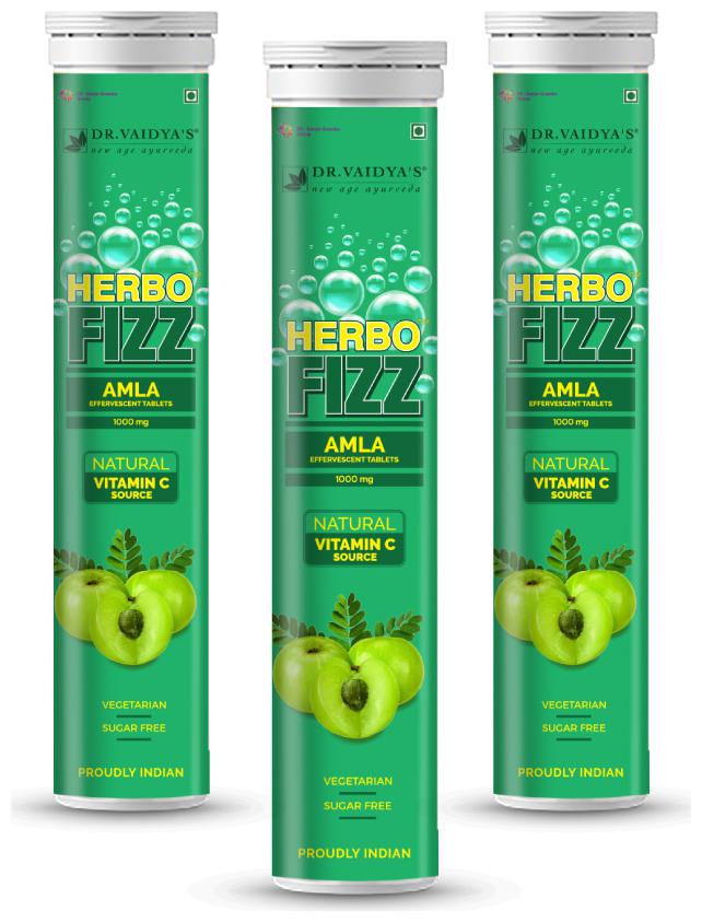

Dr Vaidya s HerboFizz - 1000mg Amla Effervescent Tablets - Natural Vitamin C Source (20 Tablets Each) - Vegetarian Zero Added Sugar - (Pack of 3)