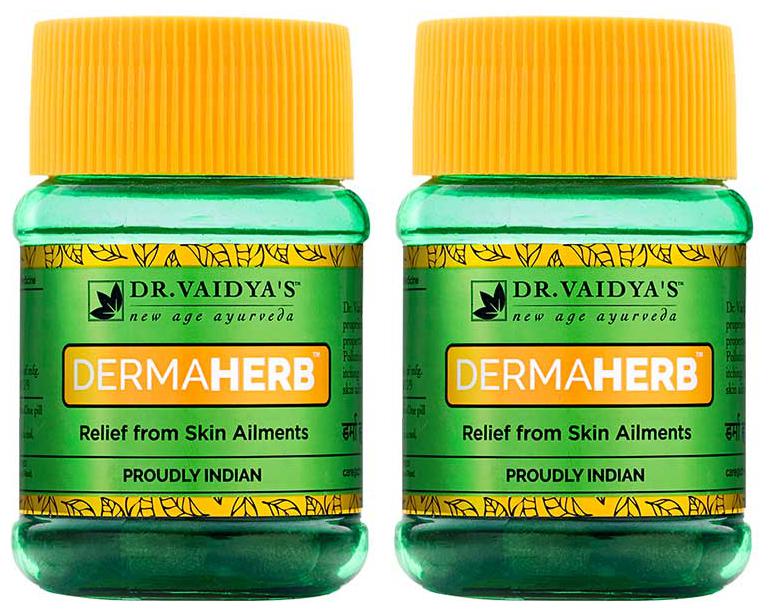 

Dr Vaidya s Dermaherb Ayurvedic Medicine For Acne Itching Boils and Other Skin Ailments 30 Pills x Pack of 2