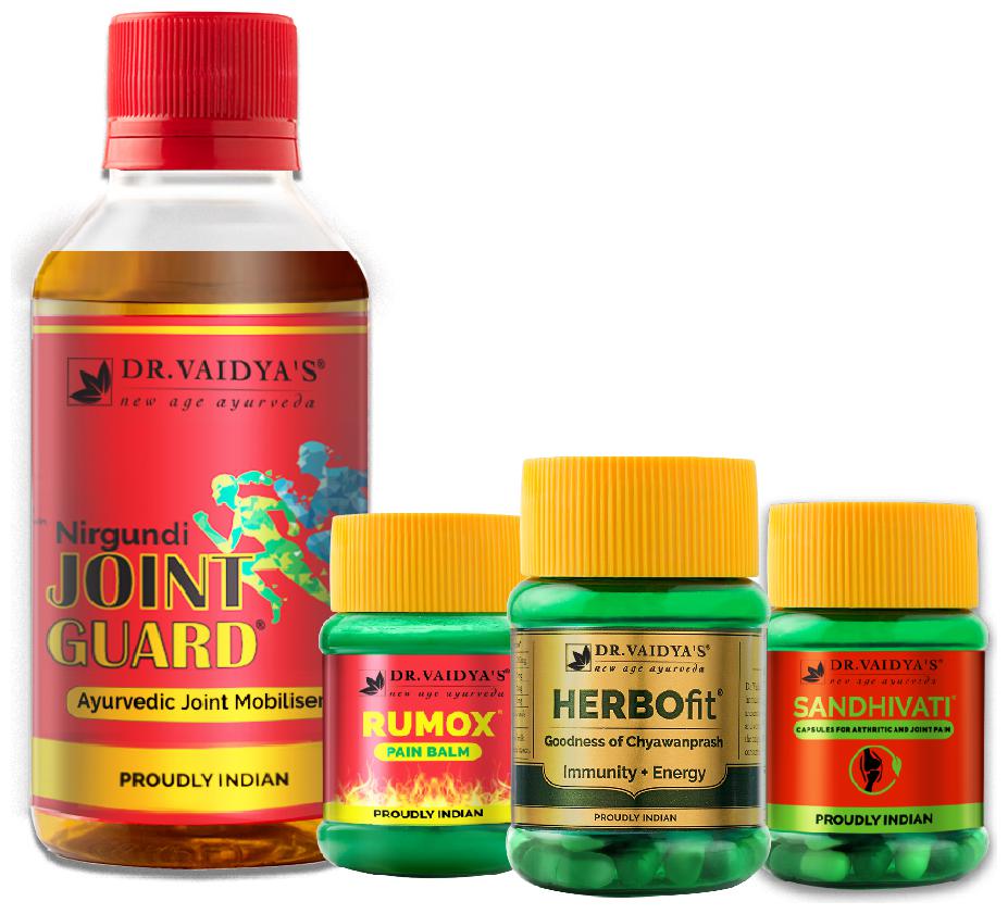 

Dr Vaidya s Arthritis Pack Ayurvedic Medicine for Muscle Joint Arthritic Pain Sandhivati (24 Pills x 3 Packets) Nirgundi (100ml x 2 bottle) Rumox (50gm X 1 bottle) Herbofit (30Capsules X 1 bottle)