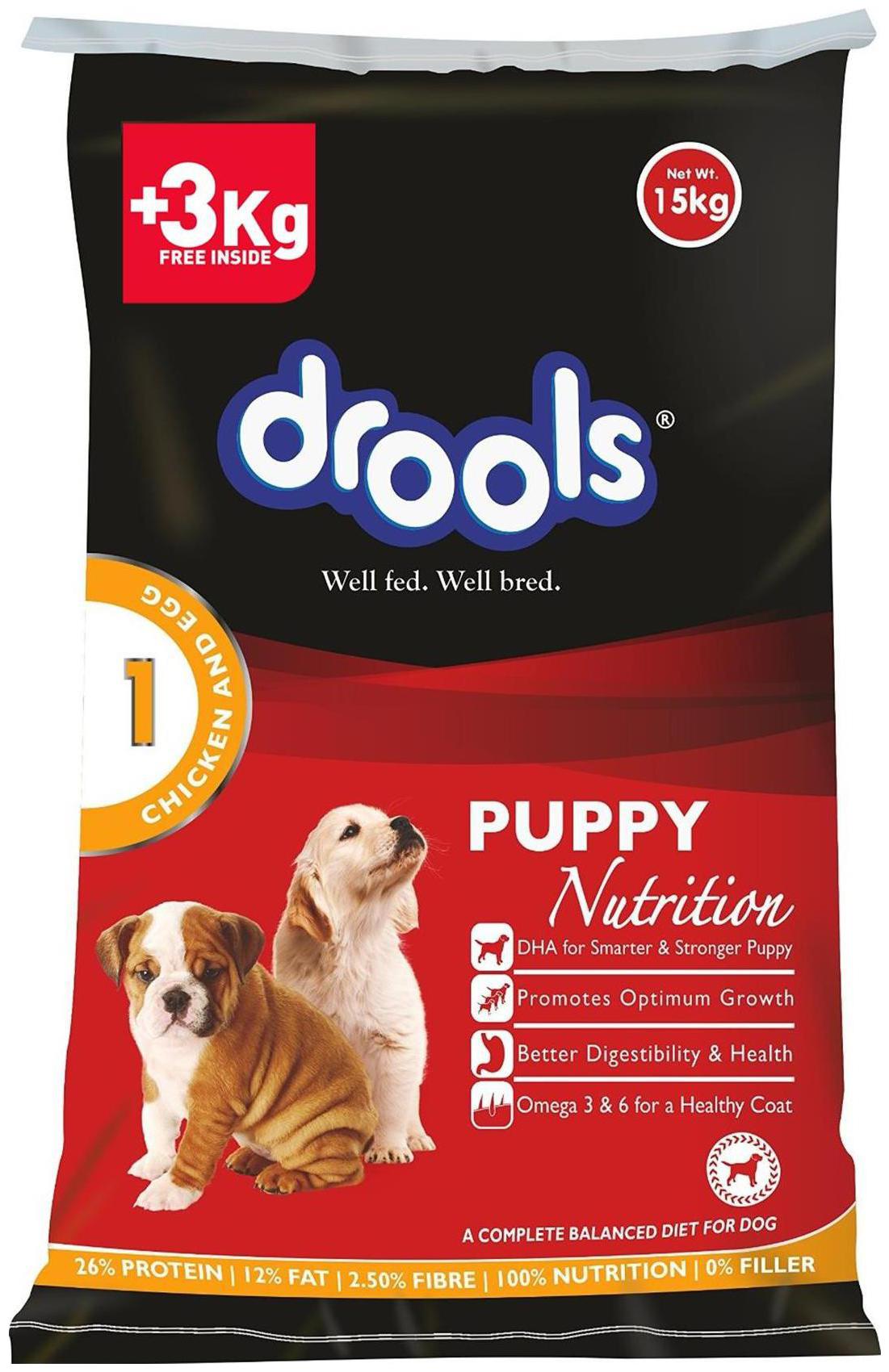 

Drools Chicken And Egg Puppy Dog Food 15 kg - 3 kg Extra Free Inside