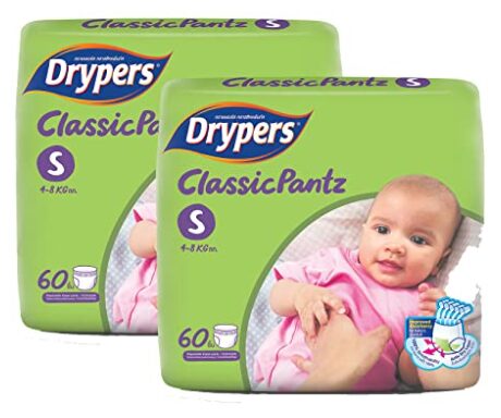 

Drypers Classicpantz Small Sized Pant Style Diaper Combo Pack of 2 60 each (Total 120 Counts)