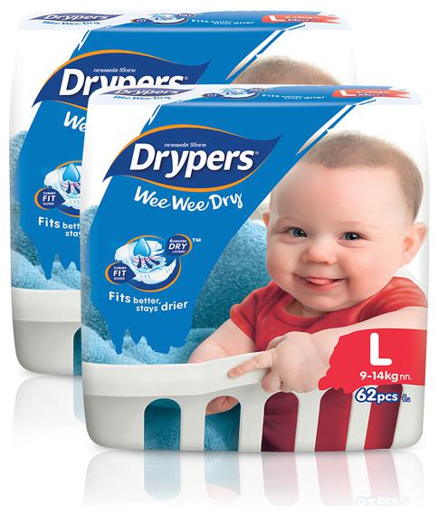 

Drypers Wee Wee Dry Large Sized Diapers Combo Pack of 2 62 Counts Each (124 Counts)(Taped Diaper)