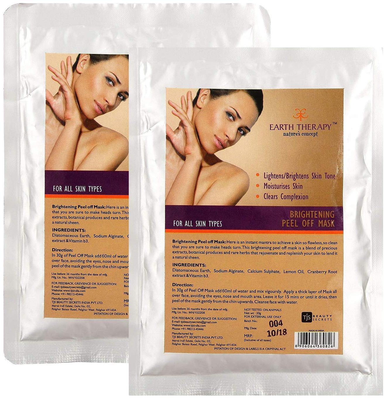 

EARTH THERAPY Brightening Peel Off Mask 30g for All Skin Types - Lighten Skin tone Moisturise Skin Clear Complexion (Pack of 2)