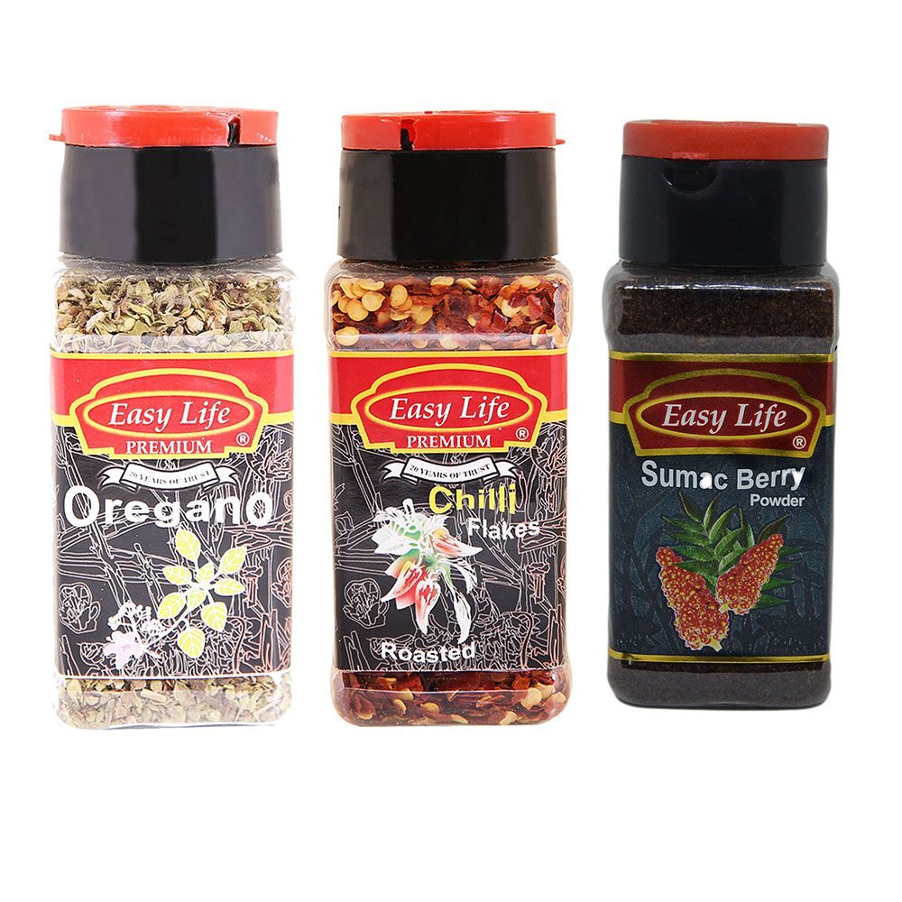 

Easy Life Combo Oregano 25g Roasted Chili Flakes 65g Sumac Berry 75g (Pack of 3)