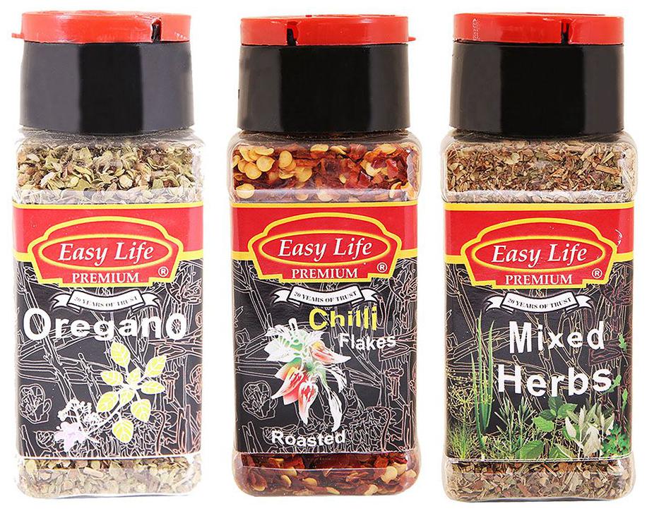 

Easy Life Combo Oregano 25g Roasted Chili Flakes 65g Mixed herbs 30g (Pack of 3)