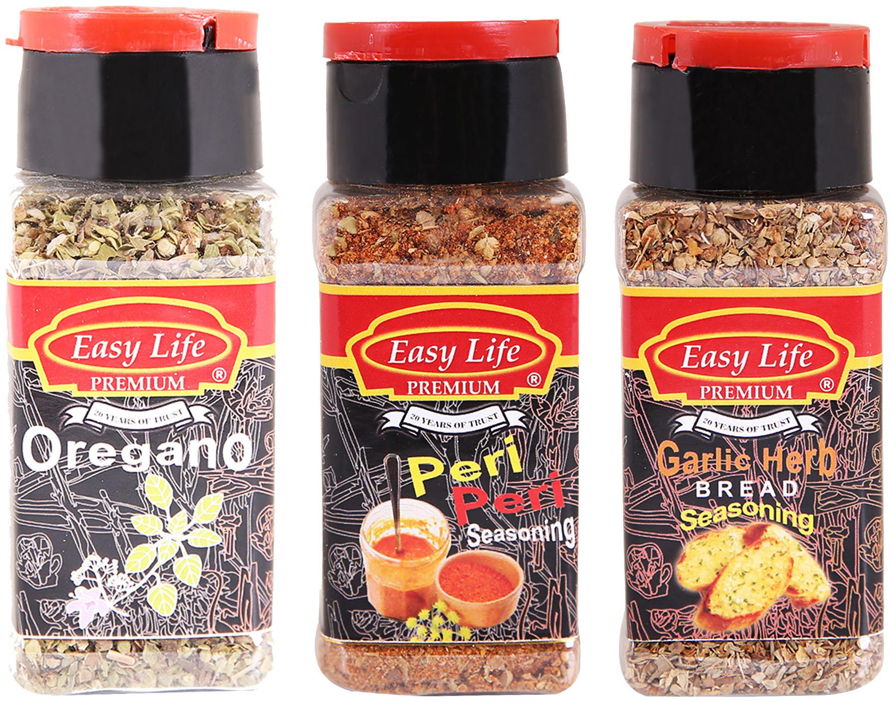 

Easy Life Combo of Oregano 25 g Peri Peri Seasoning 75 g and Garlic Herbs Bread Seasoning 40 g (Pack of 3)
