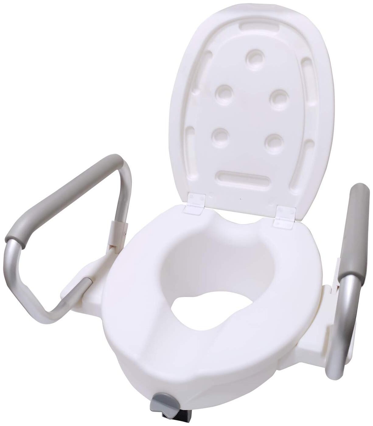 

EASYCARE Toilet Seat with Arms - For Elongated Toilets - Elevated Toilet Commode Raiser with Removable Padded Handles Easy On and Off