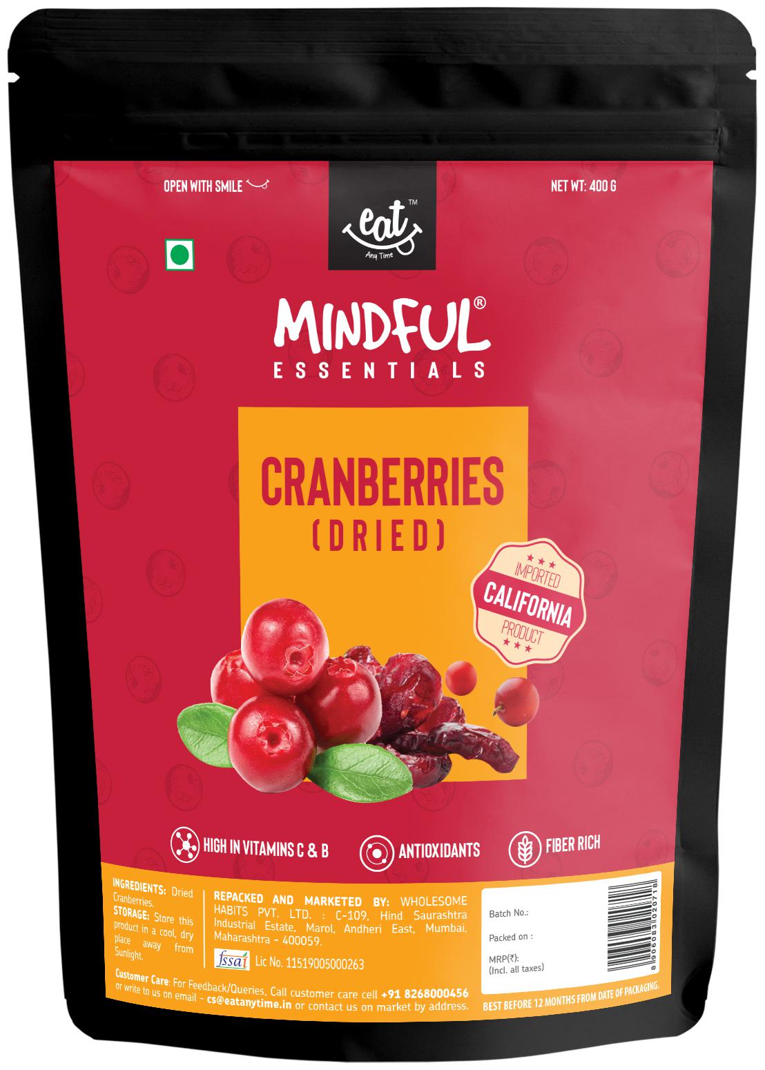 

Eat Anytime Mindful Dried Californian Cranberries 400 g (Pack of 1)