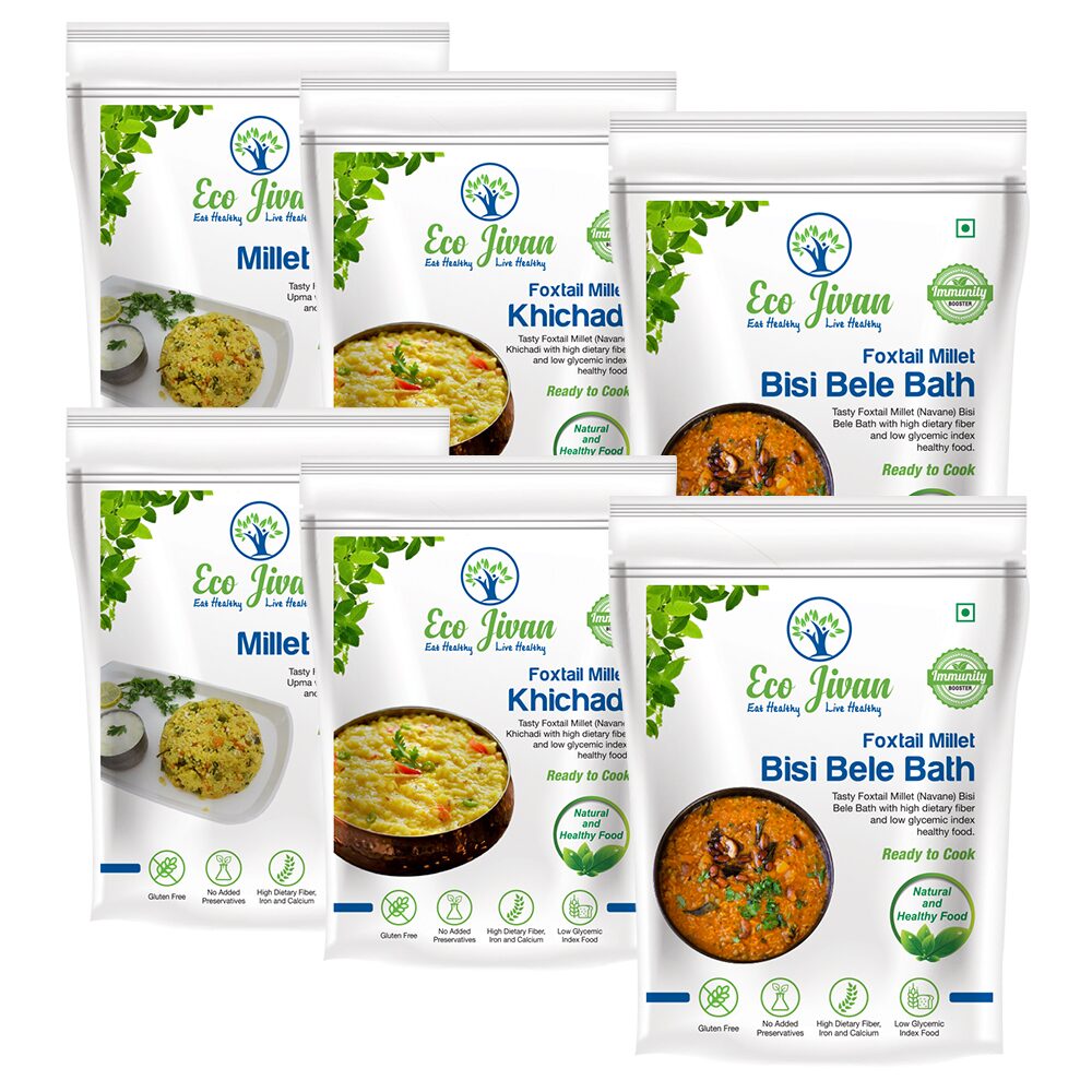 

Eco Jivan Instant Millet Breakfast Mixes Comboa Pack - Bisibele Bath Khichadi And Upma 200 g Each (Pack Of 6)