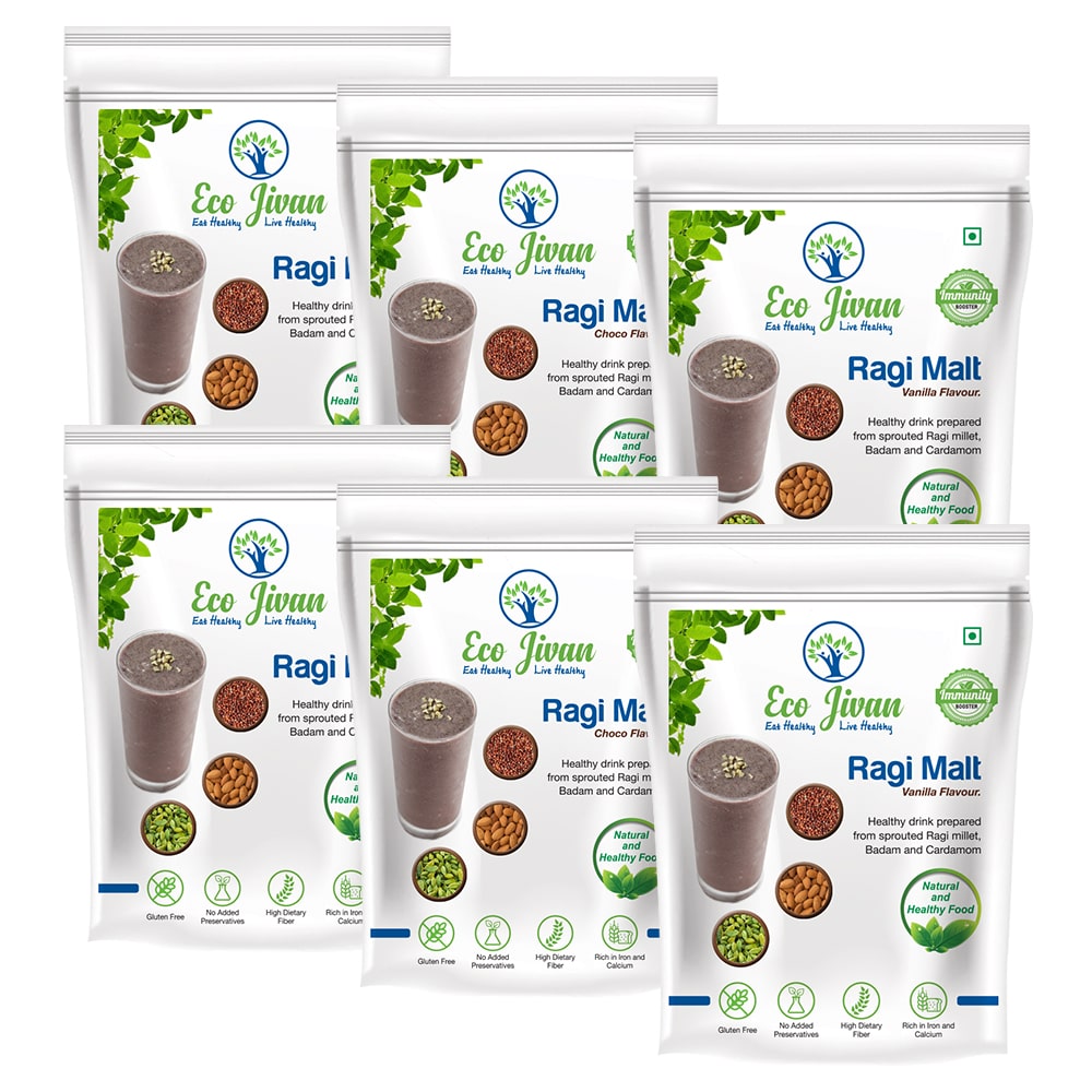 

Eco Jivan Instant Ragi Malt Combo Pack - Sugar Free Natural Choco Flavour And Vanilla Flavour 200 g Each (Pack Of 6)