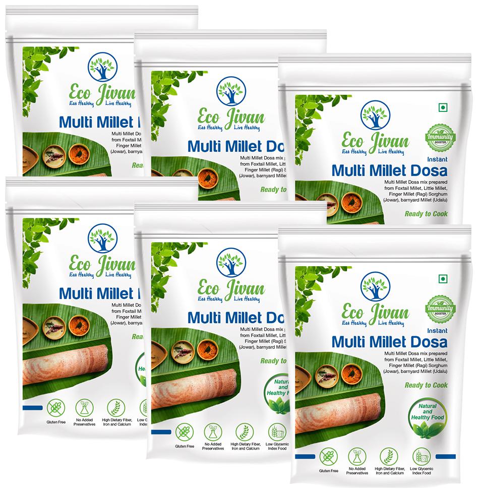 

Eco Jivan Instant Multi Millet Dosa Mix Combo Pack (Pack Of 6 200 g Each) 1200 g