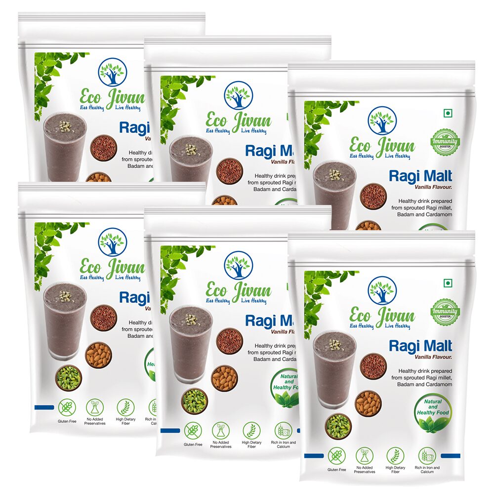 

Eco Jivan Ragi Malt Vanilla Flavor Combo Pack 200 g Each (Pack Of 6)
