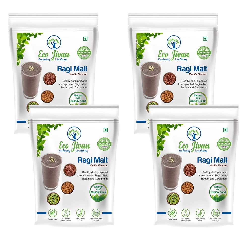 

Eco Jivan Ragi Malt Vanilla Flavor Combo Pack 200 g Each (Pack Of 4)