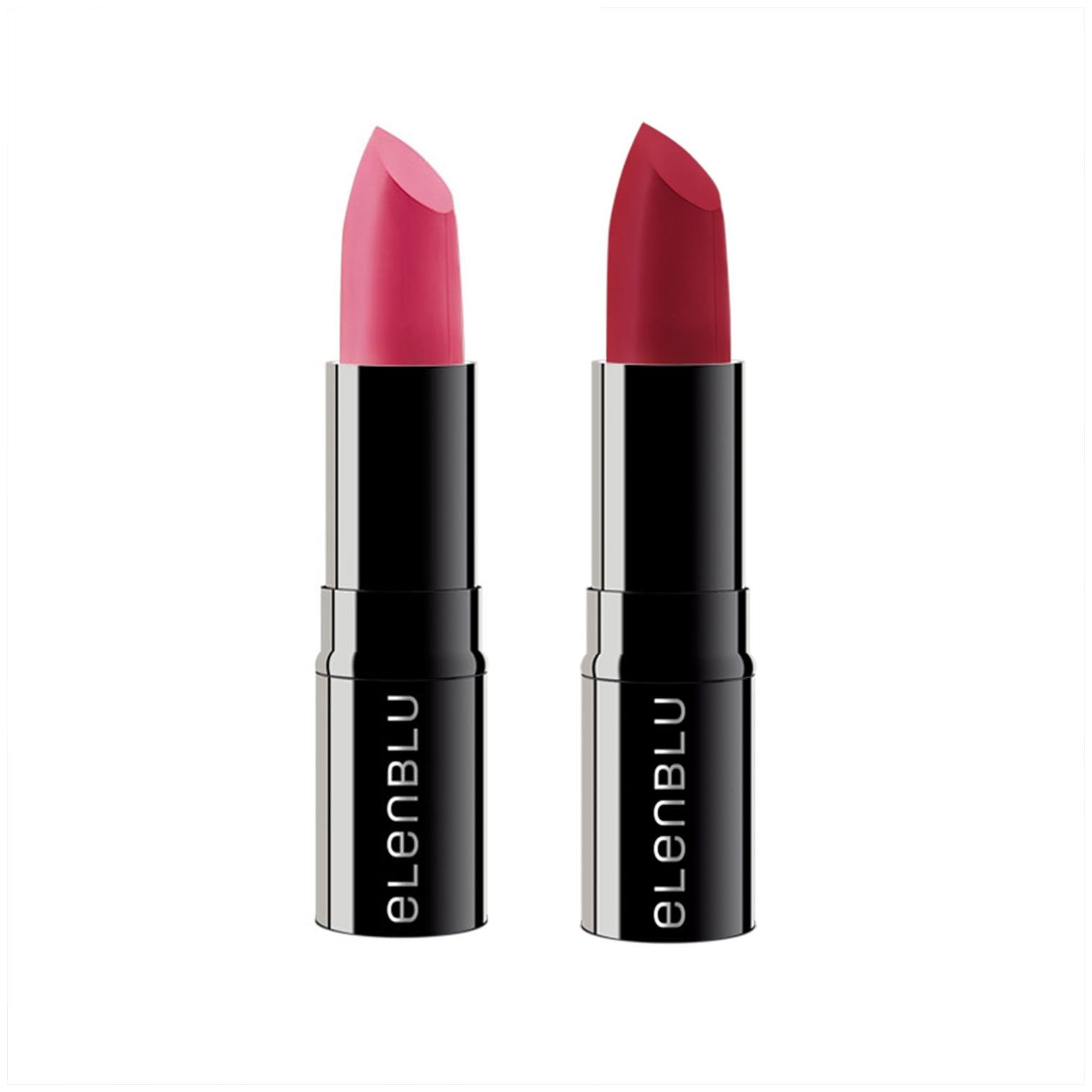 

Elenblu Luxe Matte Lipstick For Women Razzmatazz (Magenta - EL08)and Raspberry (Red - EL10) For Soft Creamy Texture Long Lasting Waterproof No Harmful Chemicals 4g Each( Set of 2)