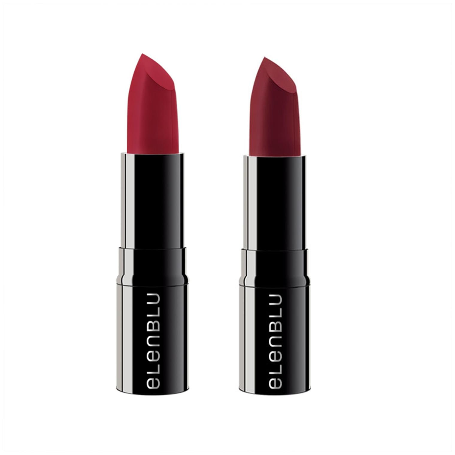 

Elenblu Luxe Matte Lipstick For Women Raspberry (Red - EL10)and Berrylicious Red (Deep Red - EL011) For Soft Creamy Texture Long Lasting Waterproof No Harmful Chemicals 4g Each( Set of 2)