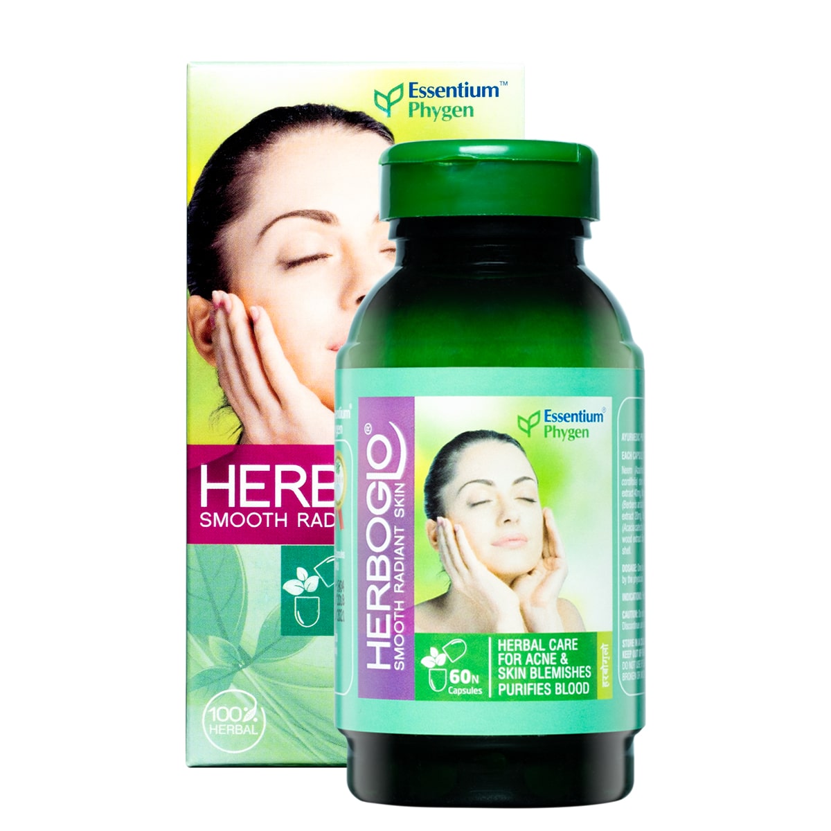 

Essentium Phygen Herboglo for Smooth Radiant Skin 100 Herbal - Effective for Acne Skin Blemishes 60 Capsules