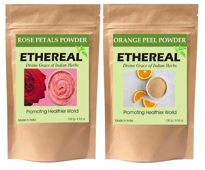 

Ethereal Rose Petal Powder and Orange Peel Powder - Combo - 100 g each (Pack of 2)