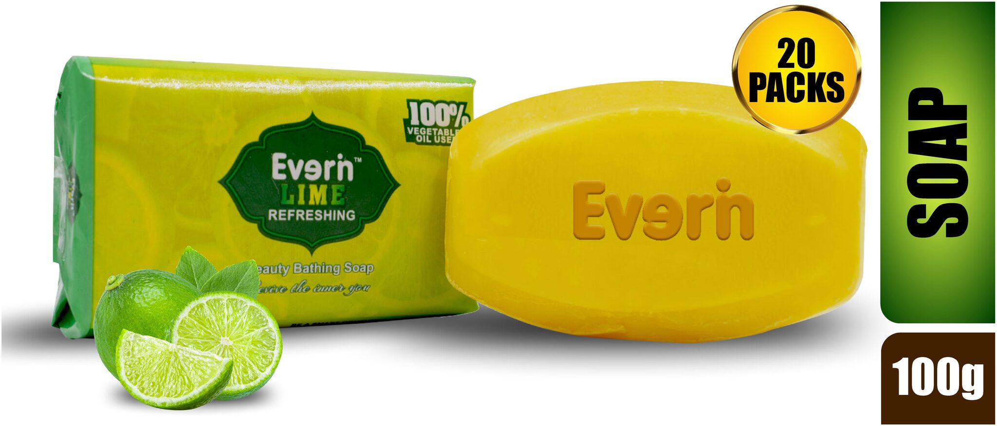 

Everin Natural Detoxifying Cleansing Moisturizing Soap with Lime Extracts for All Skin Types (Pack of 20 100g each)