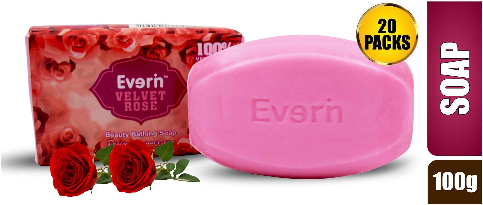 

Everin Natural Detoxifying Cleansing Moisturizing Soap with Rose Extracts for All Skin Types (Pack of 20 100g each)