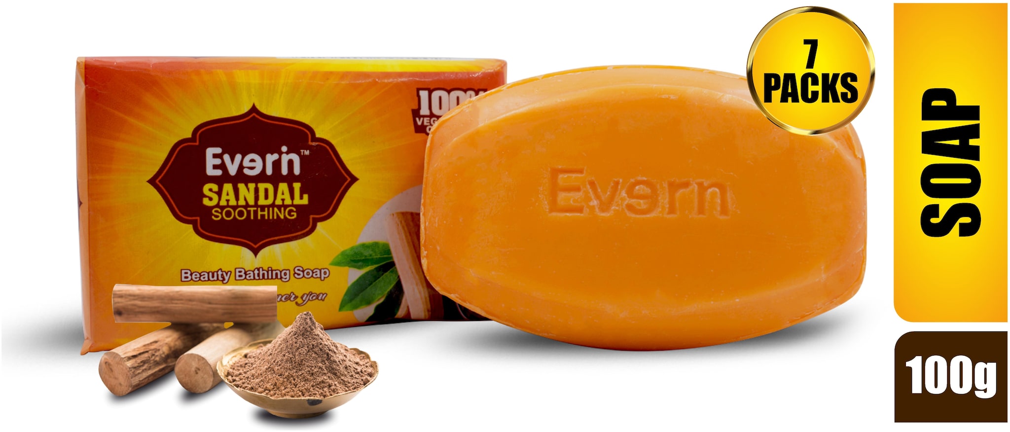 

Everin Natural Detoxifying Cleansing Moisturizing Soap with Sandalwood Extracts for All Skin Types (Pack of 7 100g each)