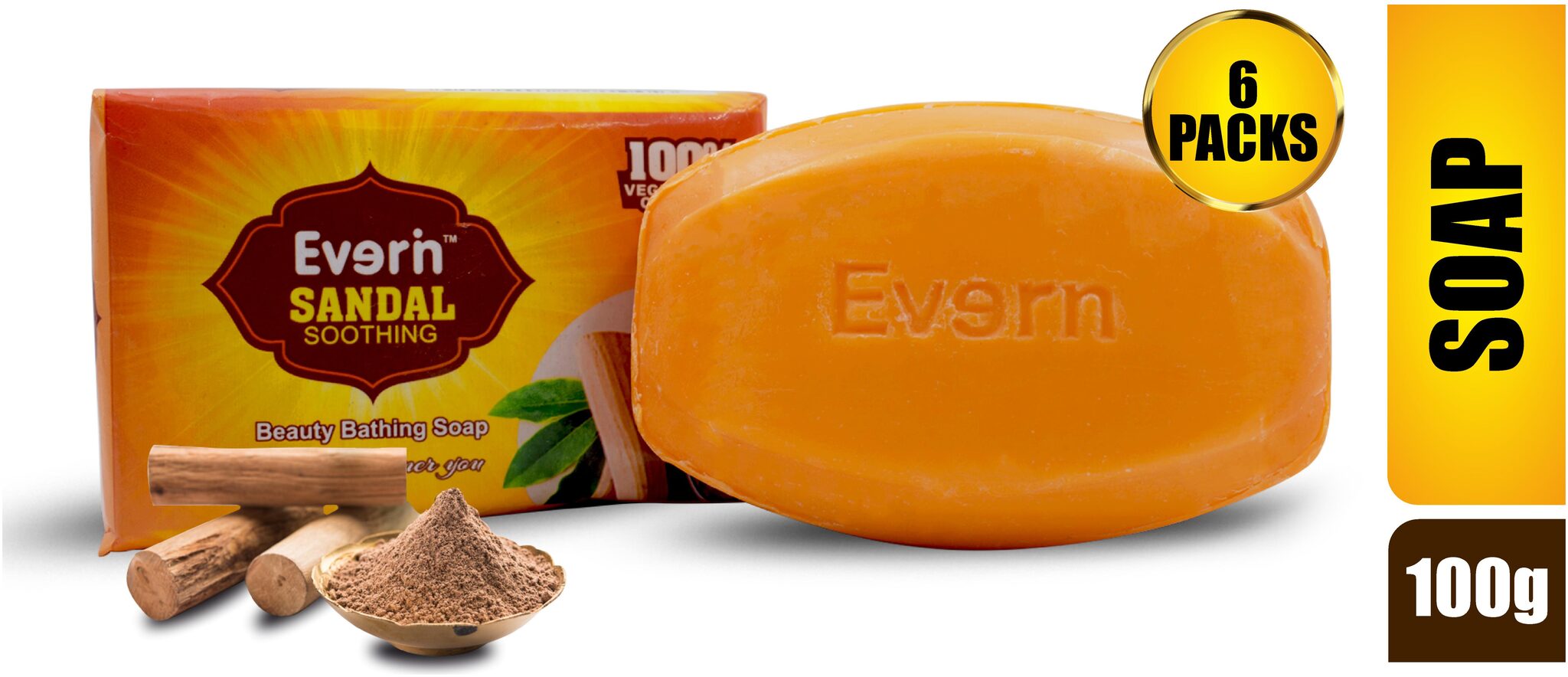 

Everin Natural Detoxifying Cleansing Moisturizing Soap with Sandalwood Extracts for All Skin Types (Pack of 6 100g each)