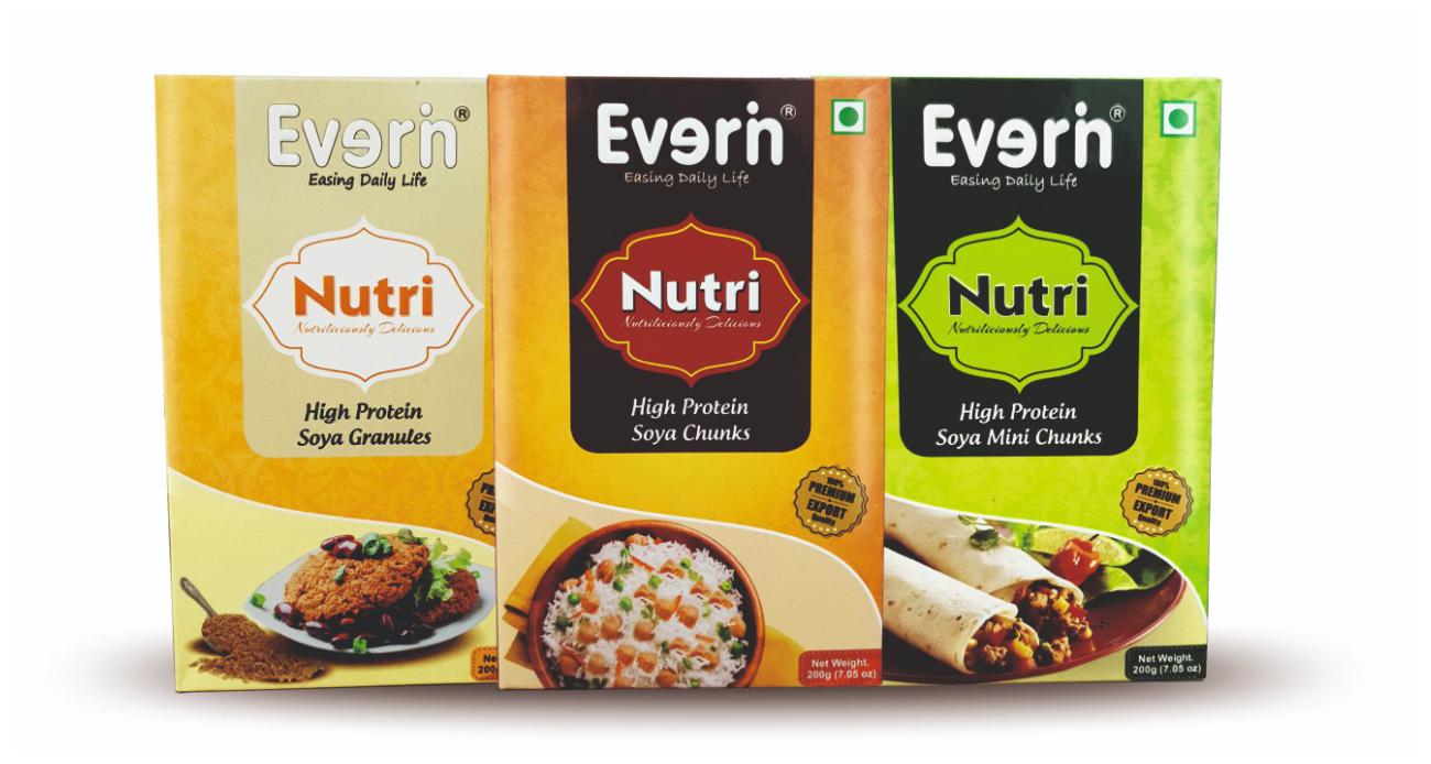 

Everin Nutri High Protein and Healthy Soya Chunks 200gx2 Mini Chunks 200gx2 and Granules 200gx2 Combo (Pack of 6)