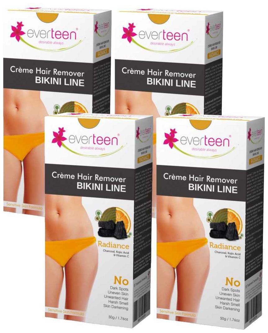 

Everteen Radiance Bikini Line Hair Remover Creme With Charcoal Kojic Acid And Vitamin C 50 g Pack Of 4